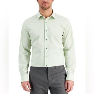 New Alfani Men's Slim Fit Houndstooth Dress Shirt, XXL Sage